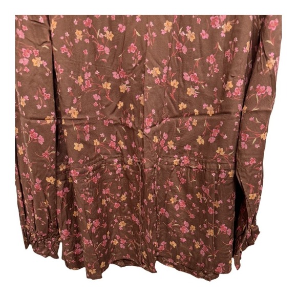 Candace Cameron Bure Long Sleeve V-Neck Brown Floral Fall Top XL Boho Cottage - Picture 3 of 6